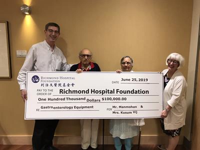 Vij Family Donates $100,000 to Improve Colon Cancer Screening at Richmond Hospital and Inspire Others to Give